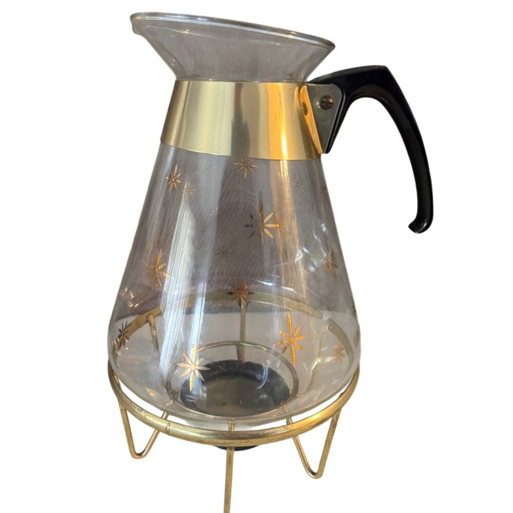 Pyrex Atomic Starburst Coffee Pot Carafe 8 cups w Warming Stand